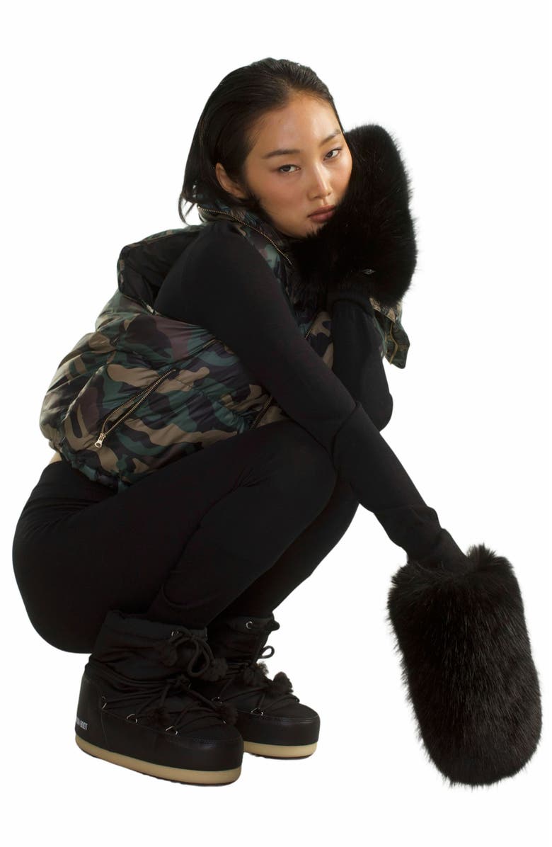 Cynthia Rowley Faux Fur Oversized Mittens, Alternate, color, Black