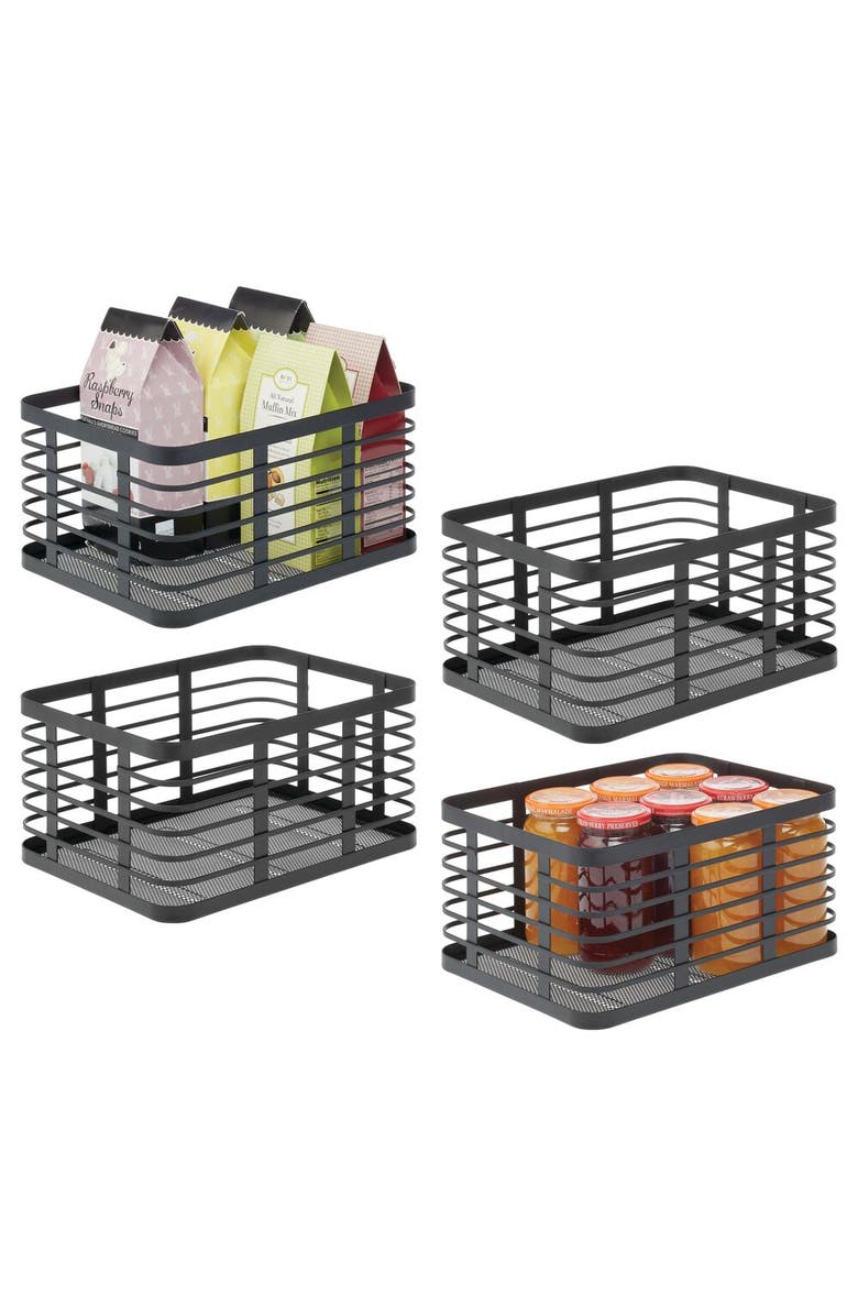 mDesign Metal Pantry Basket with Handles - Set of 4 - Matte Black, Main, color, Black