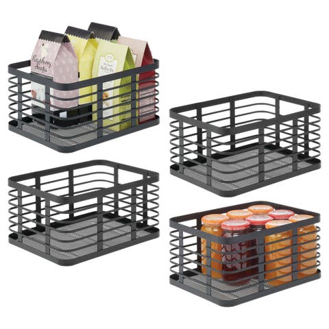 Metal Pantry Basket with Handles - Set of 4 - Matte Black