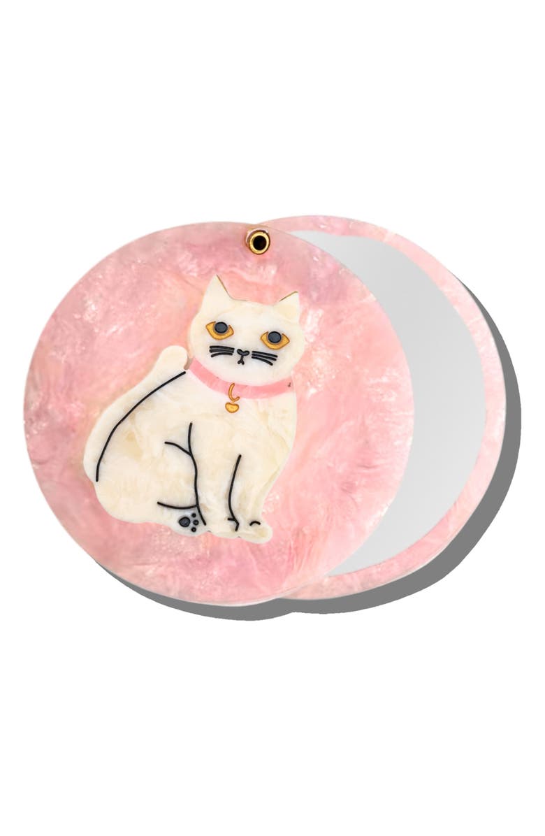 Solar Eclipse Hand Painted Kawaii Cat Compact Mirror, Main, color, Pink