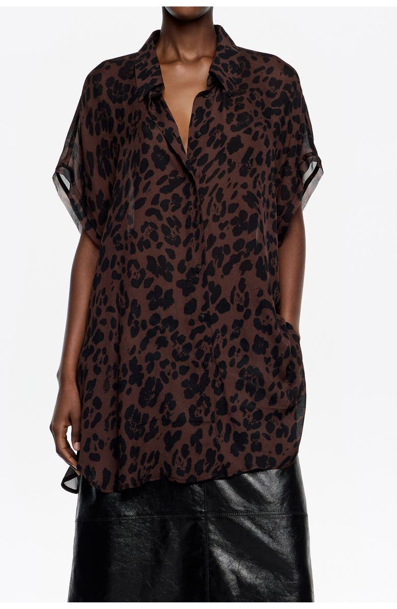 Bimba y Lola Flowy Batwing Shirt, Main, color, Leopard Big Dark Brown