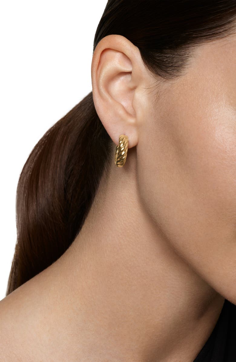 David Yurman Sculpted Cable Hoop Earrings in 18K Yellow Gold, 18.6mm, Alternate, color, Yellow Gold