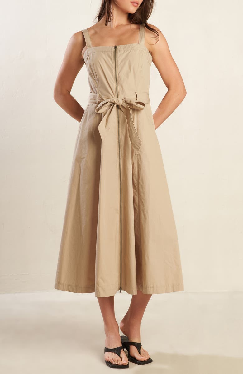 FREEMARKET Belted Cotton Zip-Up Midi Dress, Alternate, color, 