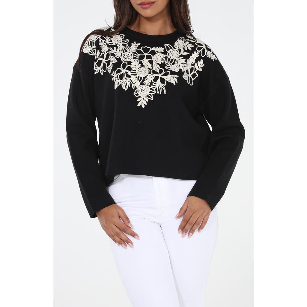 Rain And Rose Floral Appliqué Cardigan In Black