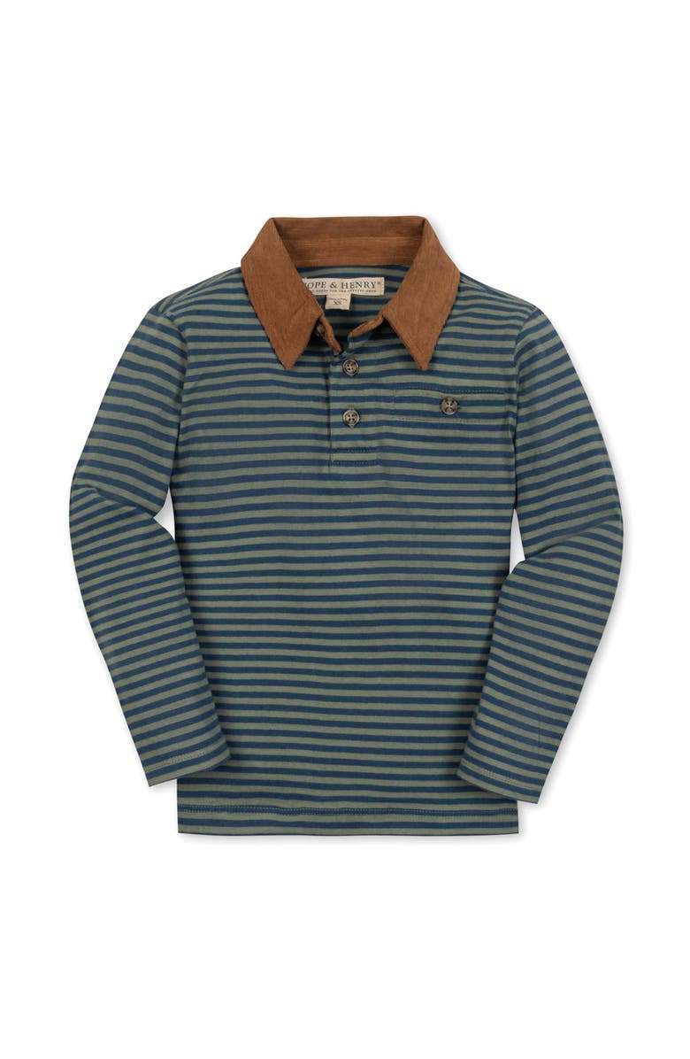 Hope & Henry Kids' Organic Long Sleeve Jersey Polo with Cord Collar, Main, color, Harvest Stripe