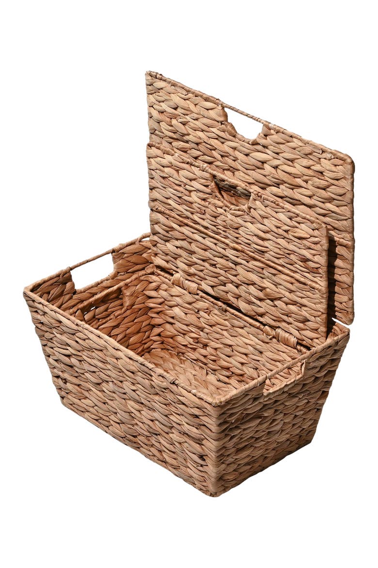 Wilder Classic Farmhouse Woven Hyacinth Rectangular Storage Baskets with Lids and Handles, Alternate, color, Natural