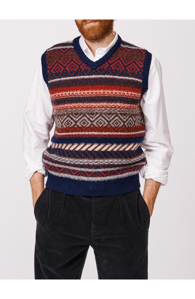 Aubin Fair Isle Slipover Wool Vest, Alternate, color, Navy/Red Mix