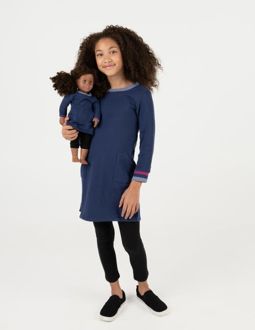 Leveret Girls Sweatshirt Dress With Matching Doll Dress In Blue