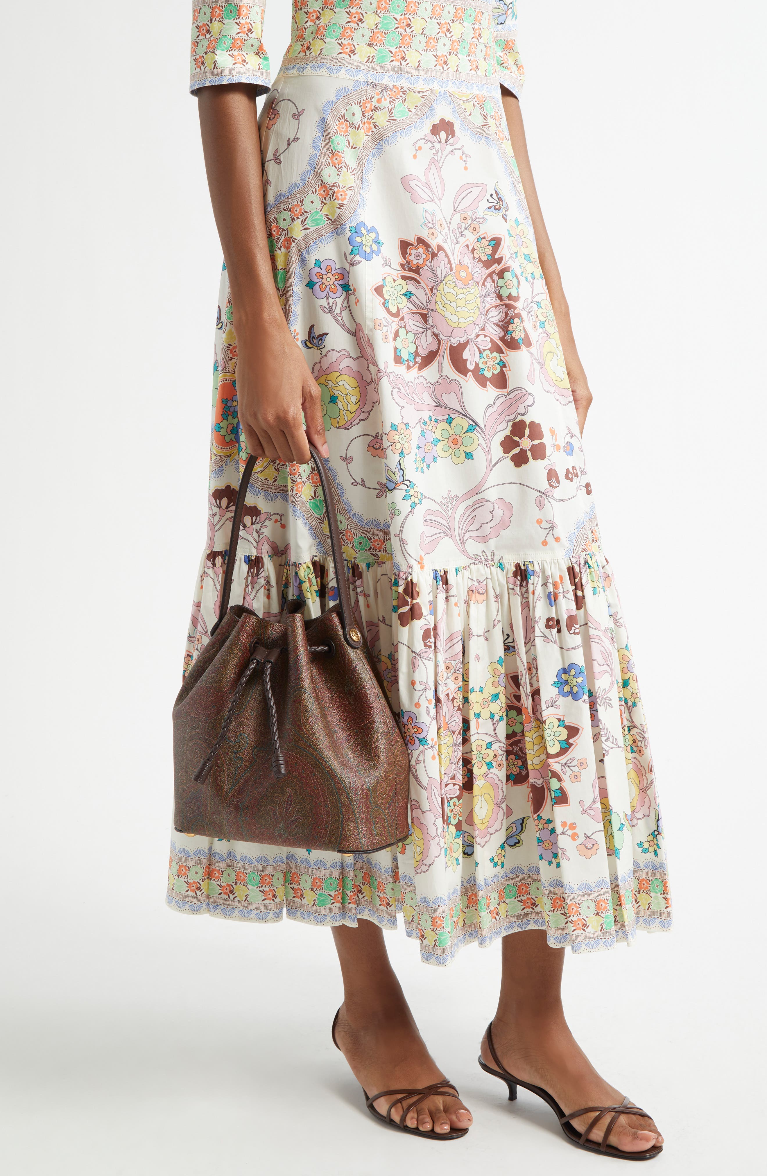 Etro Small Arnica Coated Canvas Bucket Bag, Alternate, color, Brown