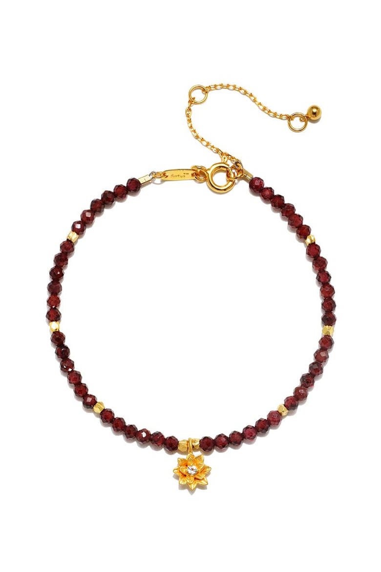 Red Garnet Lotus January Birthstone Bracelet, Main, color, Red