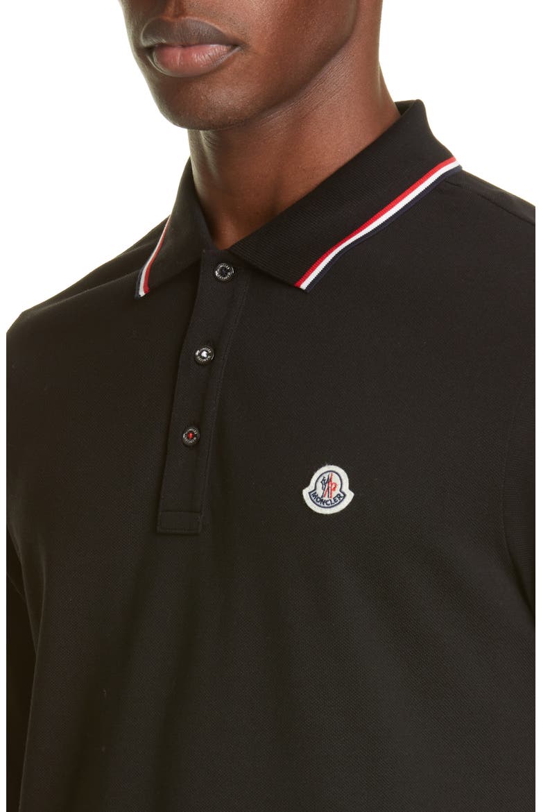 Tipped Long Sleeve Piqué Polo, Alternate, color, BLACK