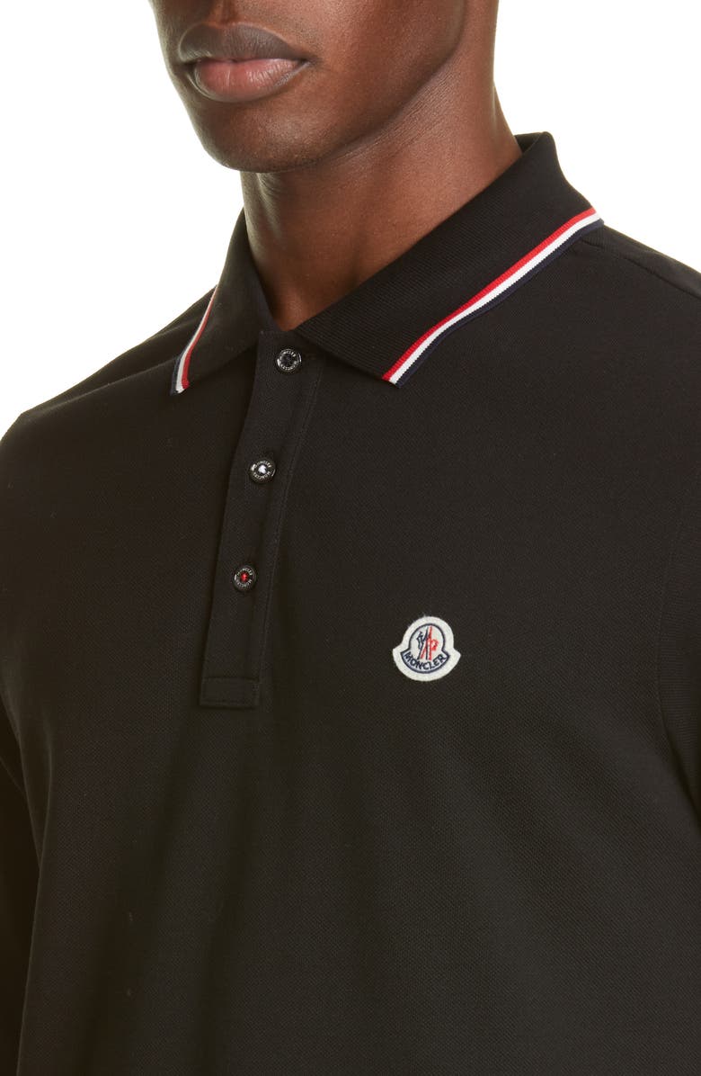 Moncler Tipped Long Sleeve Piqué Polo, Alternate, color, 