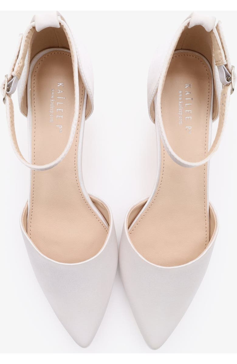 Kailee P Farah Satin pointed toe Kitten Low Heel Wedding Shoes, Alternate, color, White