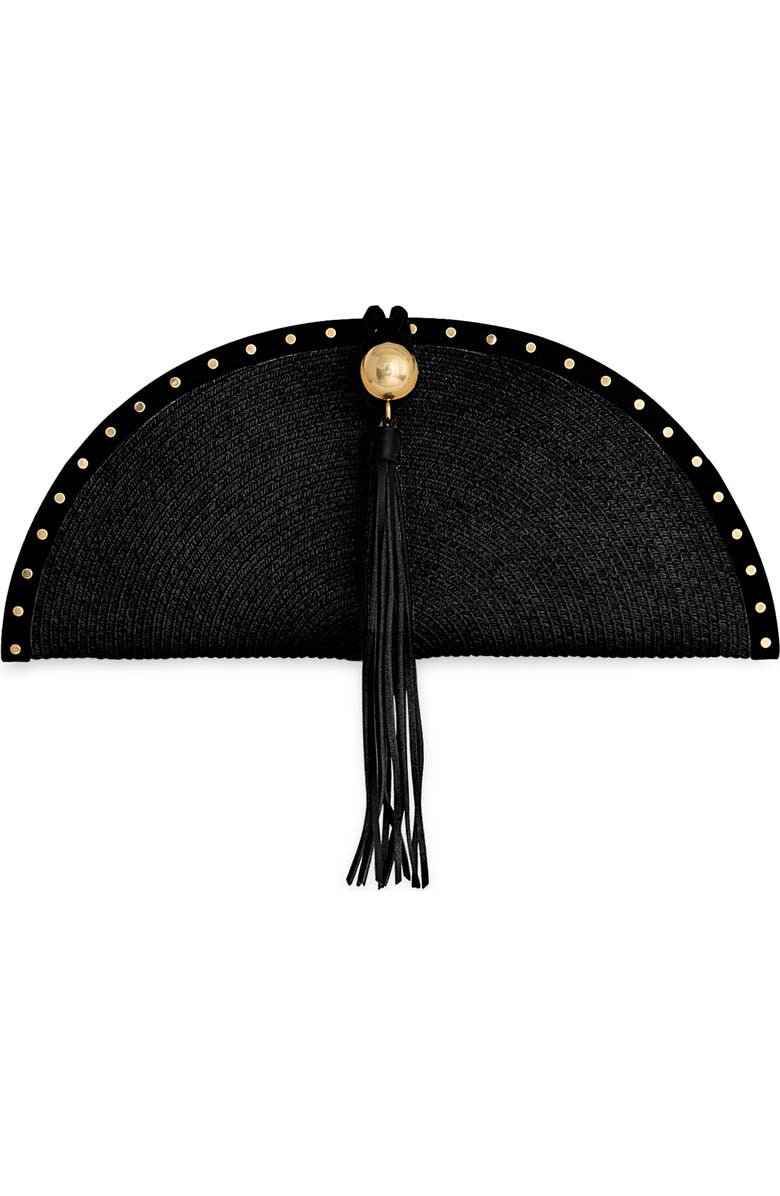 Rebecca Minkoff Half Moon Studded Straw Clutch, Main, color, Black