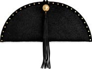 Rebecca Minkoff Half Moon Studded Straw Clutch
