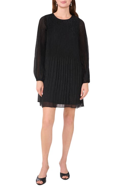 Release Metallic Pleated Long Sleeve Shift Dress