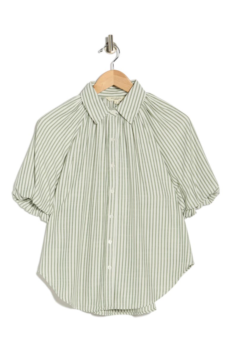 Bubble Sleeve Boyfriend Shirt, Alternate, color, GREEN/ CREAM STRIPE