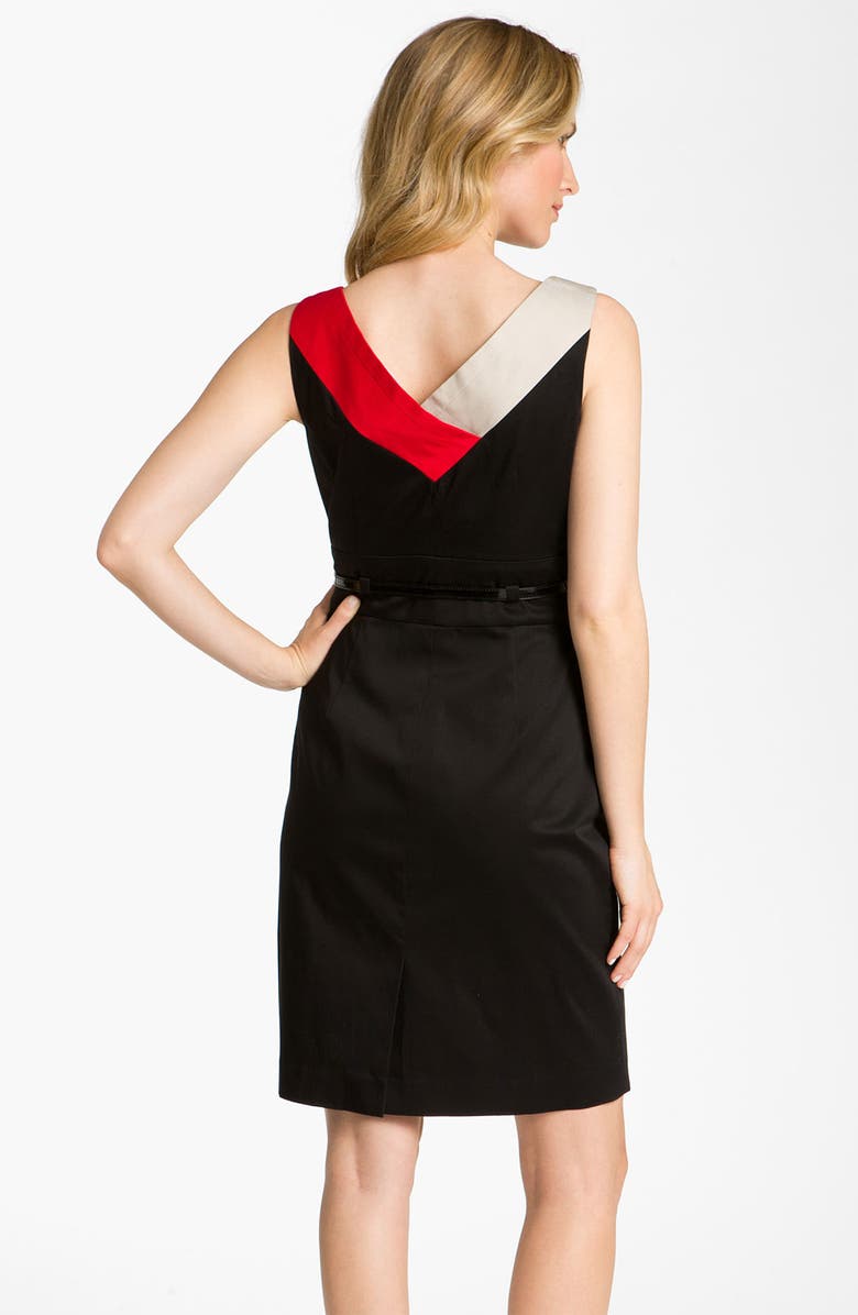 Tahari by Arthur S. Levine Belted Colorblock Cotton Dress, Alternate, color,
