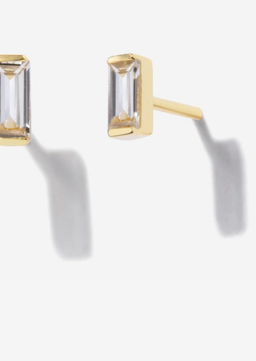 Little Sky Stone Baguette Moissanite Earrings In Clear/gold