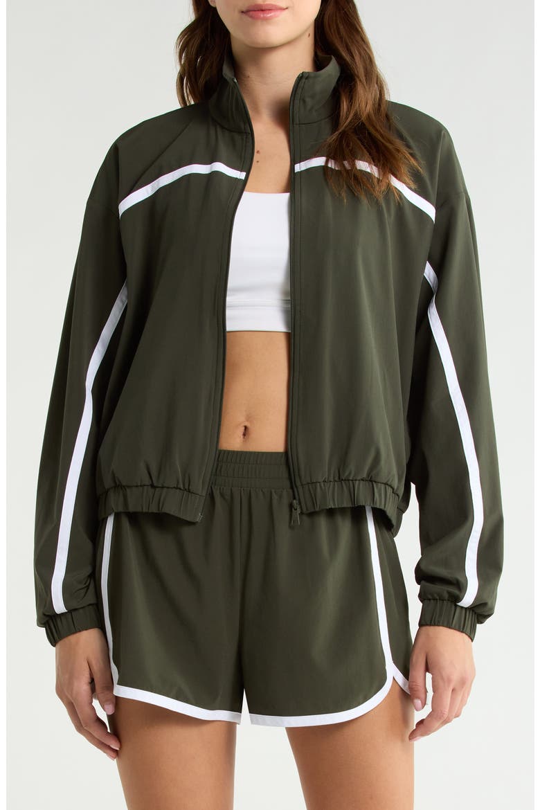 Go Retro Track Jacket, Alternate, color, OLIVE INK/ TRUE WHITE