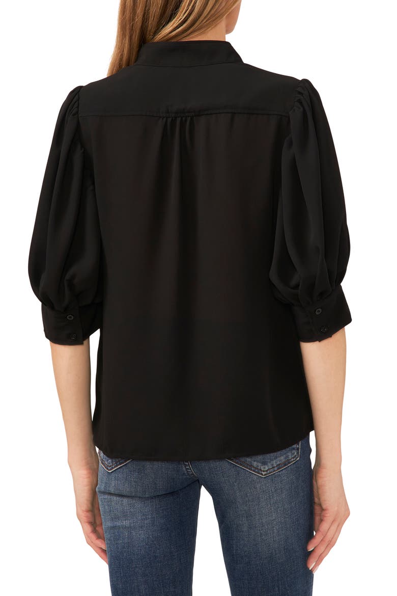 Puff Sleeve Button-Up Shirt, Alternate, color, RICH BLACK