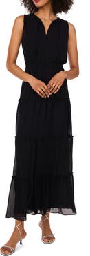 1.STATE Tie Neck Sleeveless Tiered Maxi Dress