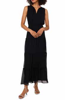 1.STATE Tie Neck Sleeveless Tiered Maxi Dress