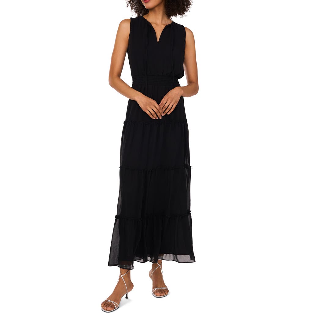 1.state Tie Neck Sleeveless Tiered Maxi Dress In Black