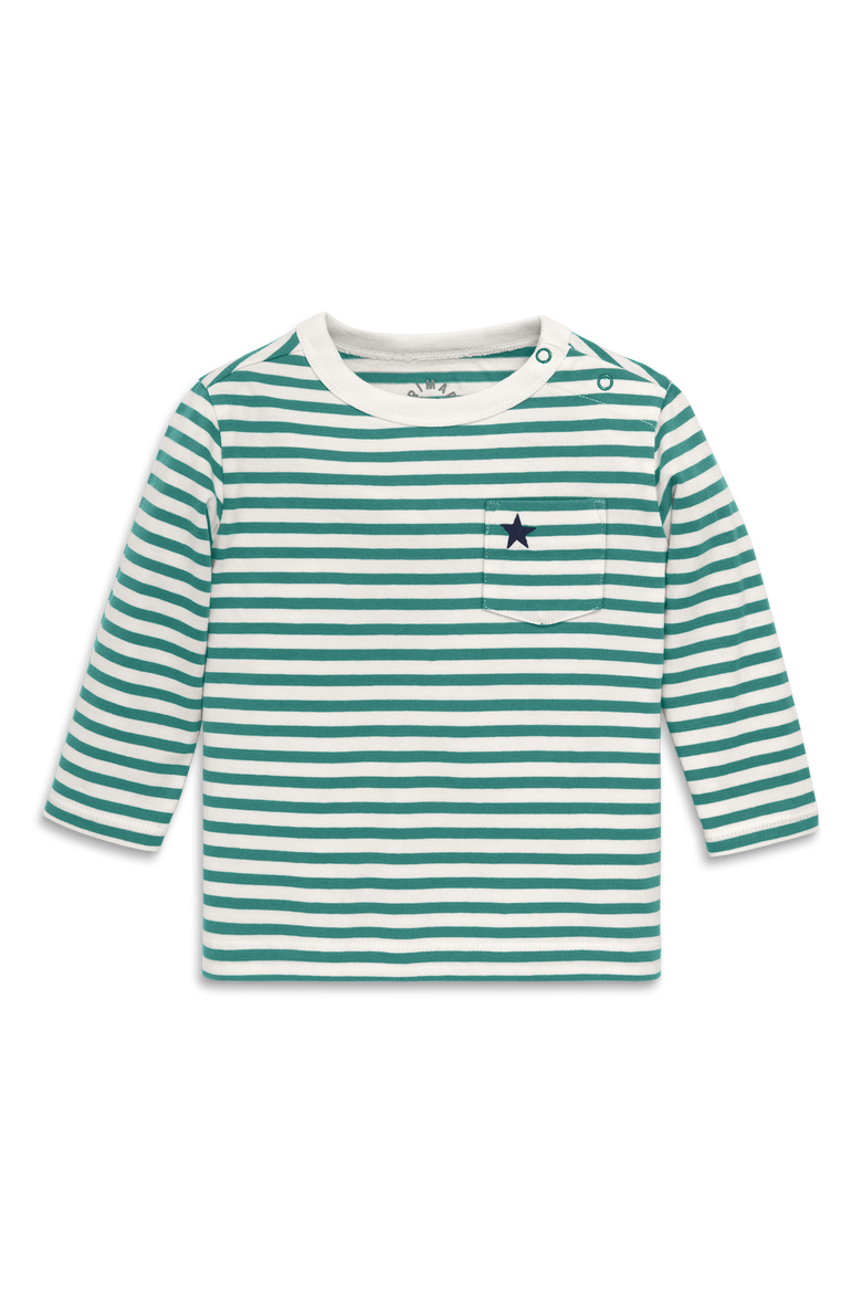 Baby Long Sleeve Embroidered Stripe Tee, Main, color, Ivory Sunwashed Teal Stripe