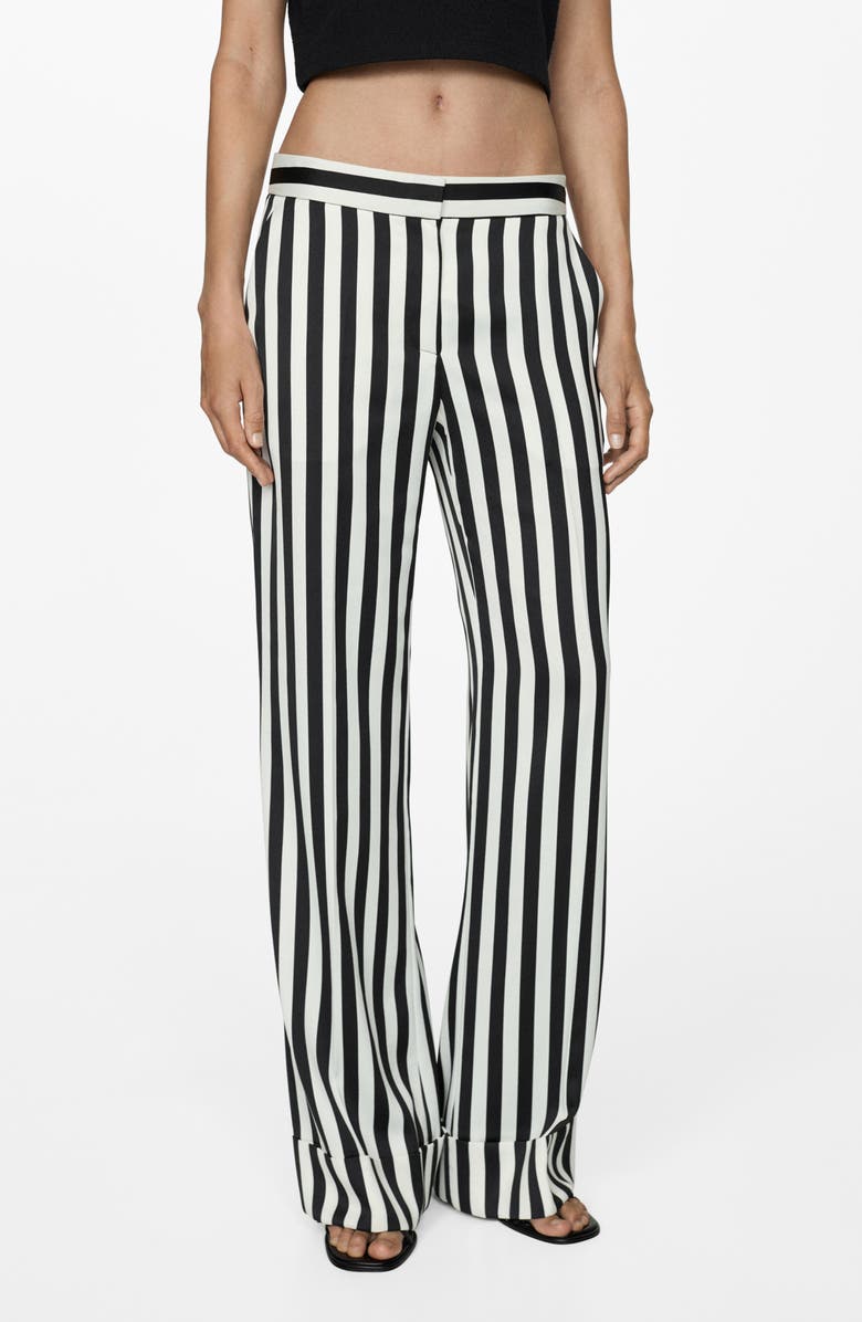 MANGO Stripe Straight Leg Pants, Main, color, White