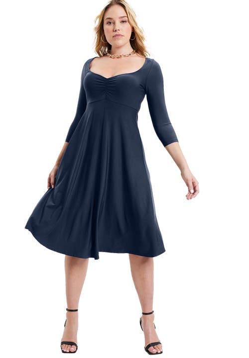 June + Vie Sweetheart Swing Dress In Blue