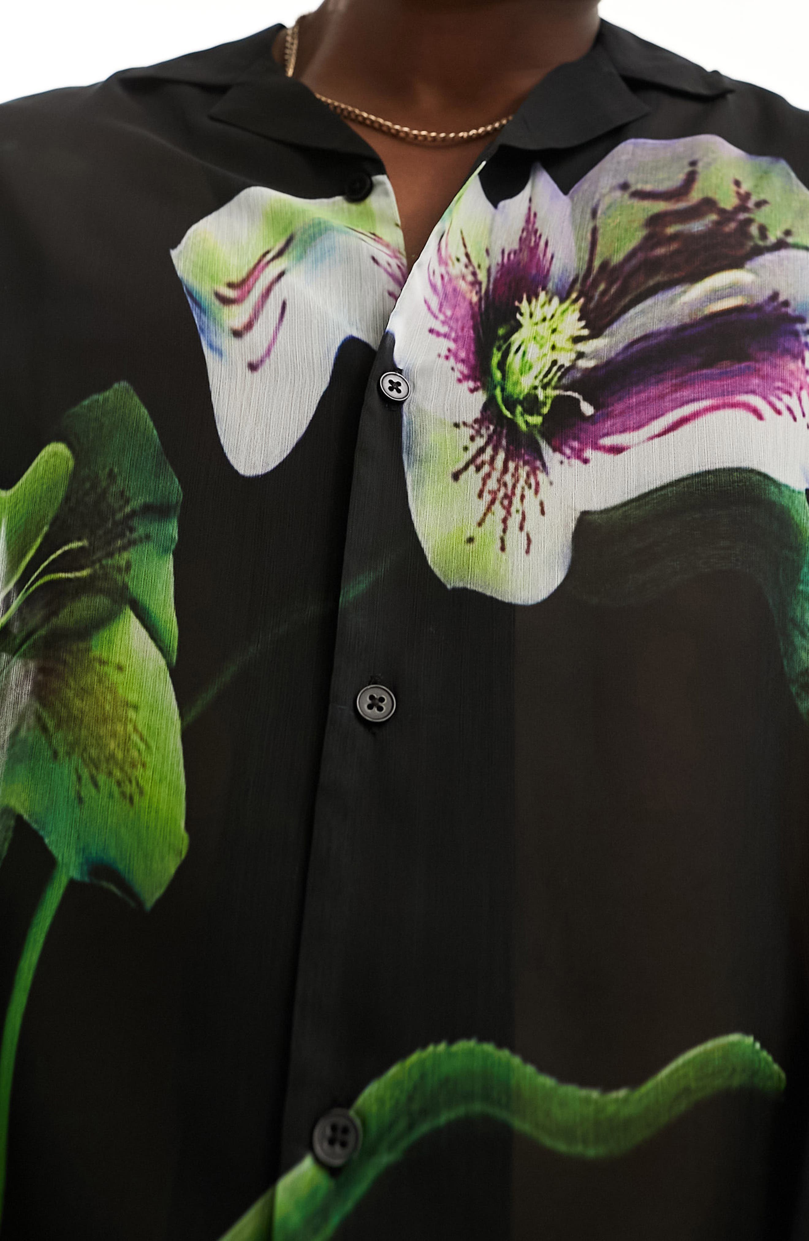 ASOS DESIGN Revere Floral Sheer Button-Up Shirt (Men) | Nordstromrack
