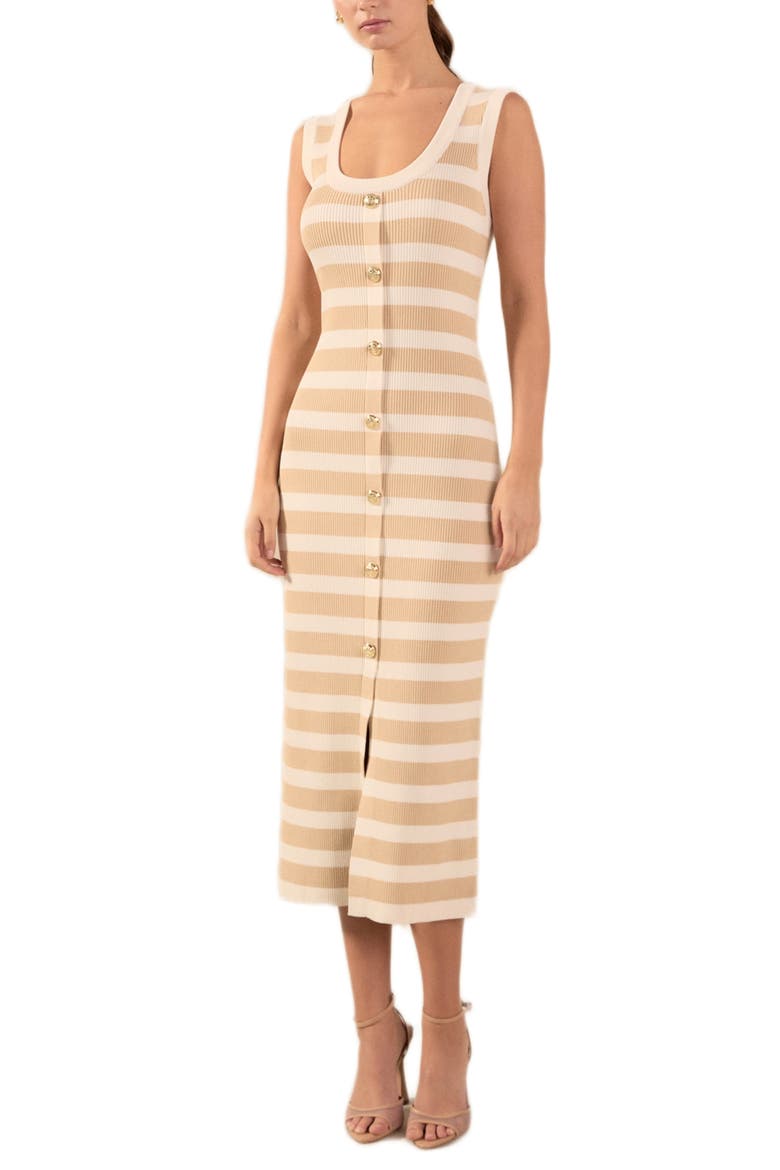 Stripe Knit Midi Dress, Main, color, SAND/ IVORY