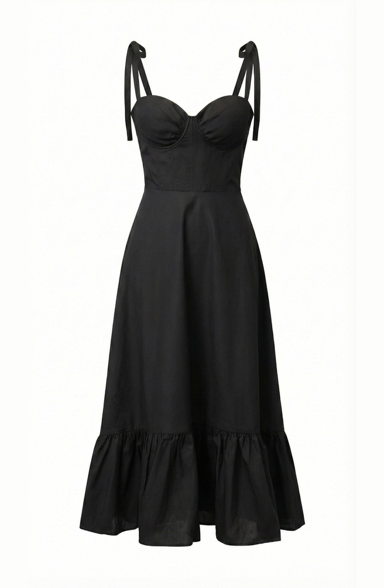 Modenaire Sweetheart Neck Tie Straps Maxi Dress, Alternate, color, Black