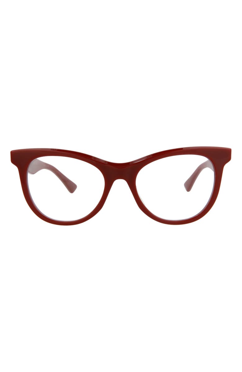Bottega Veneta 52mm Cat Eye Optical Glasses, Main, color, Burgundy Burgundy Transparent