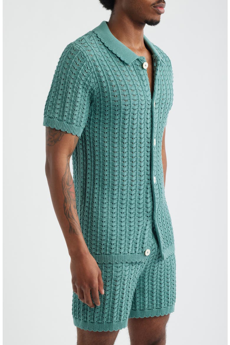 Salt Water Knit Button-Up Shirt, Alternate, color, TEAL