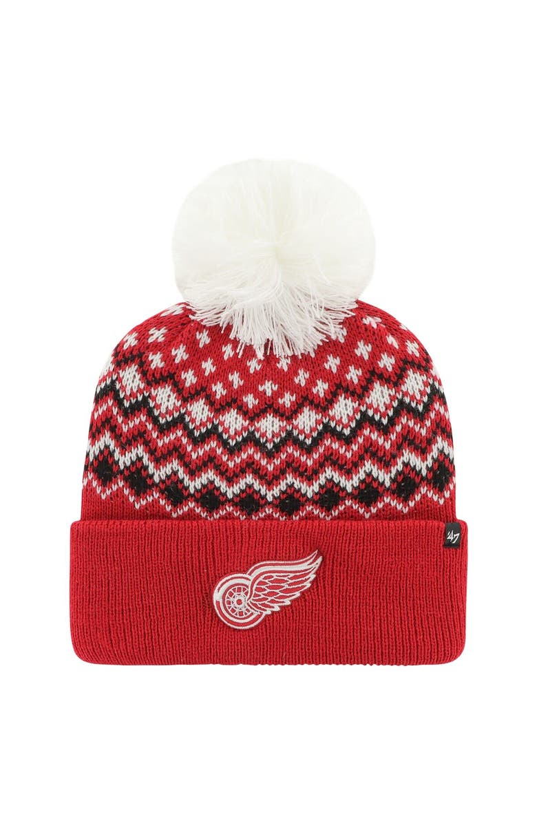 '47 Women's '47 Red Detroit Red Wings Elsa Cuffed Knit Hat with Pom, Main, color, 