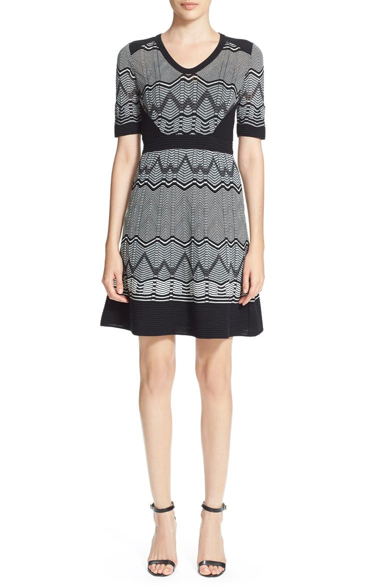 Zigzag & Wave Knit Dress, Main, color, BLACK