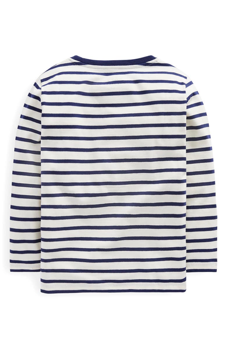 Mini Boden Kids' Stripe Pup Pocket Appliqué Long Sleeve Cotton T-Shirt, Alternate, color, 