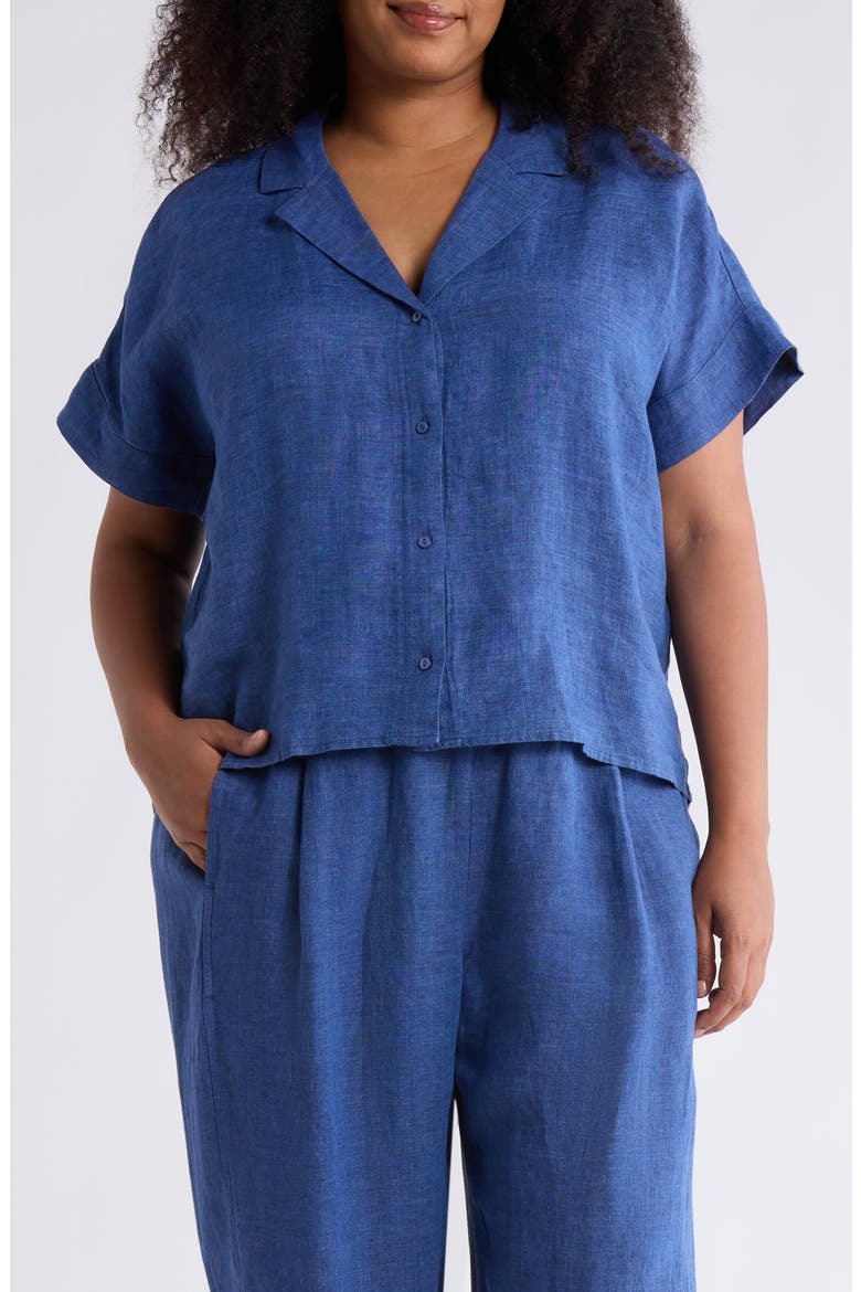 Notch Collar Organic Linen Button-Up Shirt, Main, color, DEEP DIVE