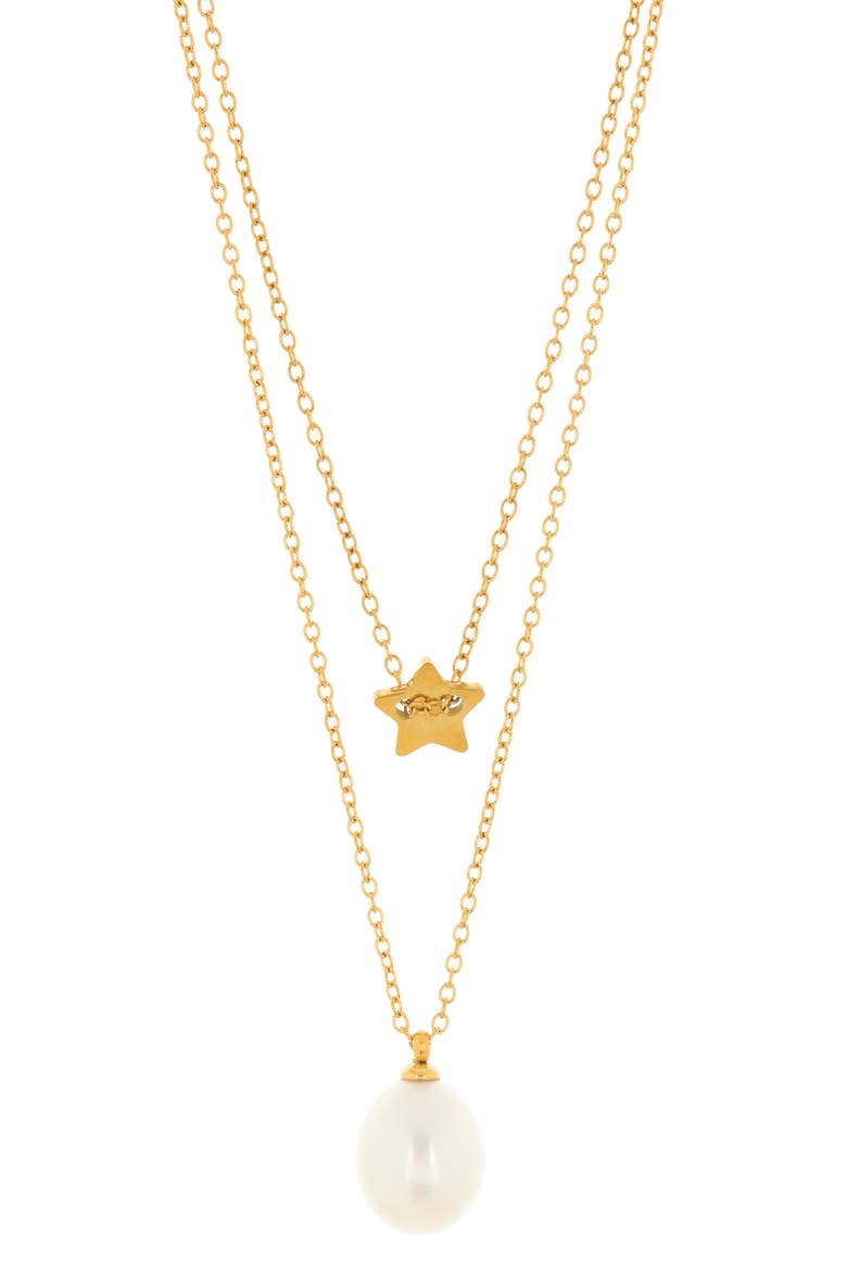 14K Gold Plated Star & Baroque Pearl Layered Necklace, Main, color, YELLOW