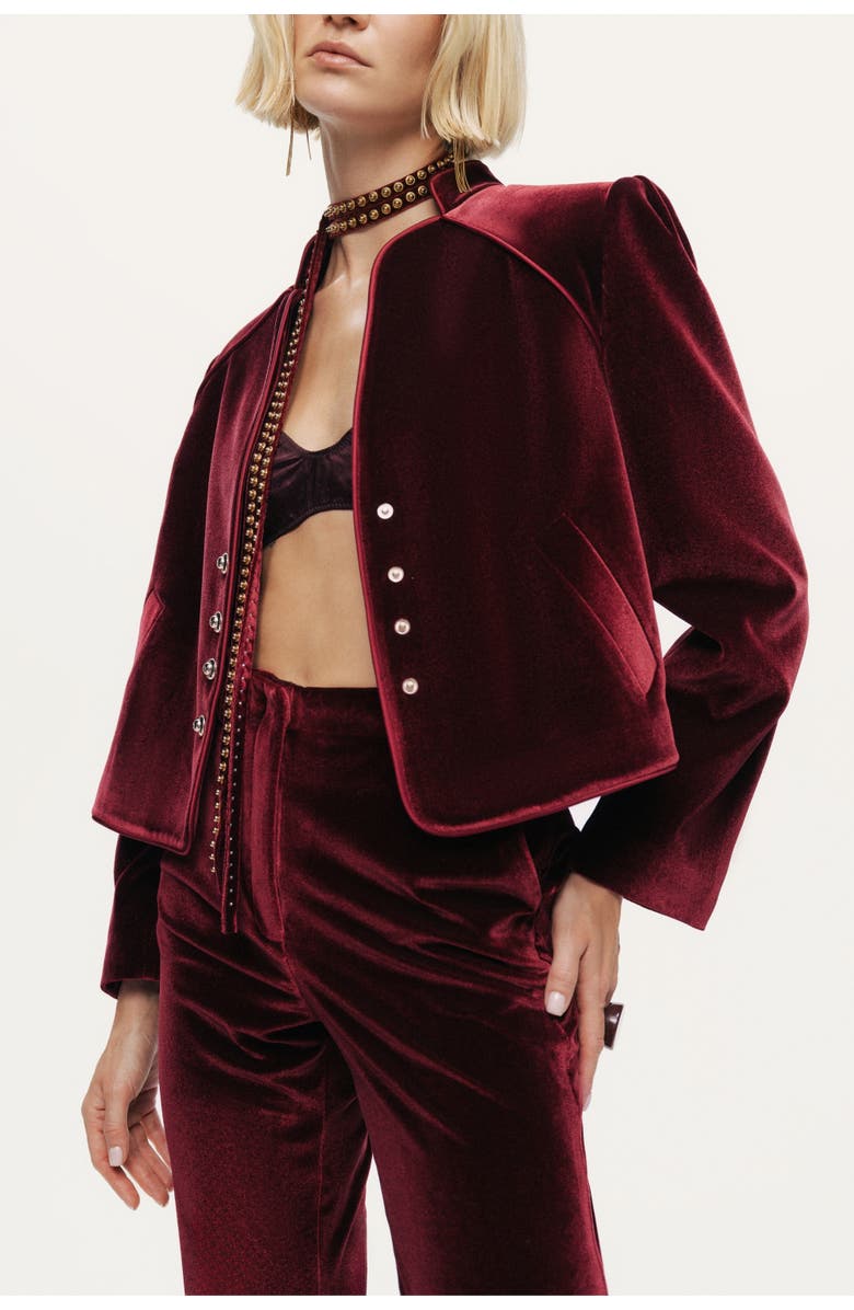 Nocturne Velvet Cropped Jacket, Alternate, color, Burgundy