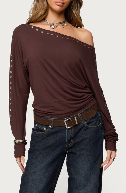 Paola Stud One-Shoulder Top
