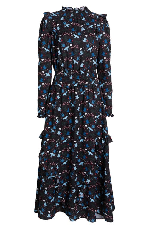 Sister Jane Heron Print Long Sleeve Maxi Dress In Black