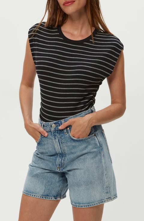 Joni Crewneck Power Shoulder T-Shirt