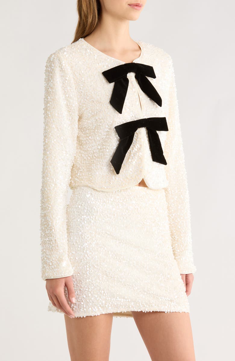 All in Favor Sequin Velvet Bow Jacket, Alternate, color, Cream Black