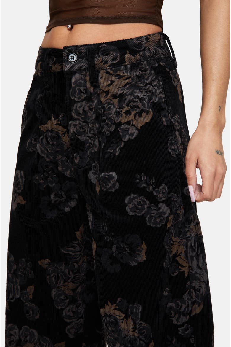 Fleur Printed Cord Barrel Leg Trouser, Alternate, color, Black