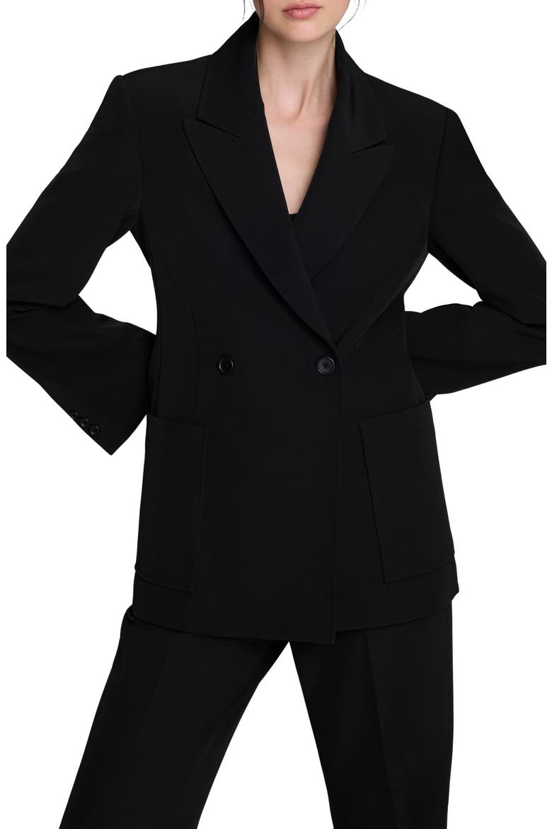 Luxe Twill Double Breasted Blazer, Main, color, BLACK