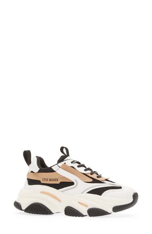 Steve Madden Possession Multi Panel Chunky Sneakers In Tan Mix In Black/tan
