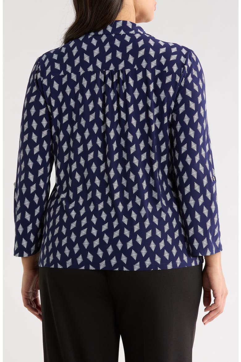 Geometric Print Half Placket Shirt, Alternate, color, DISTANT MOUNTAIN/ WHITE DOVE